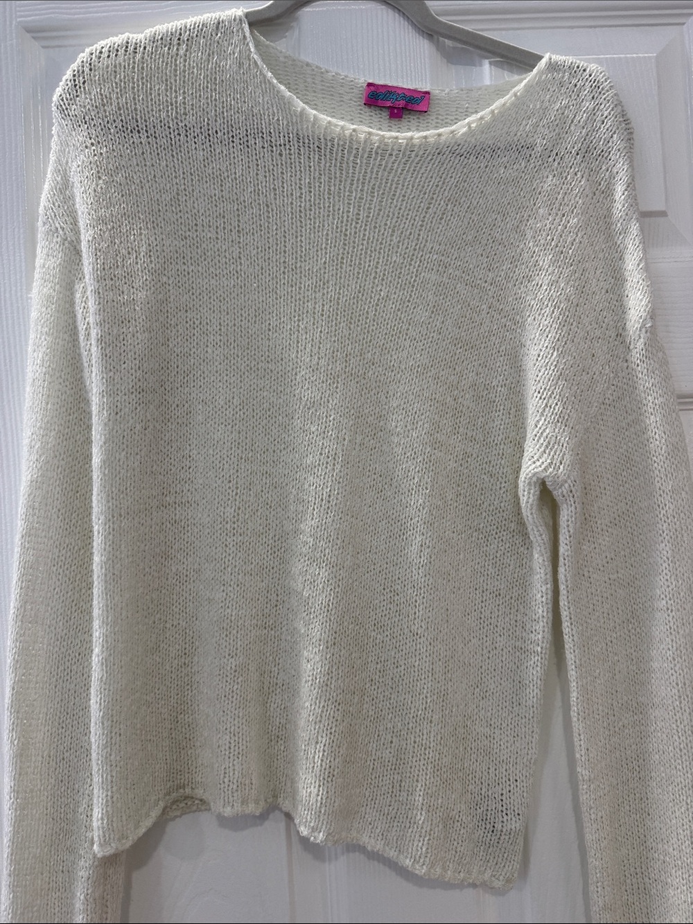 Edikted Cream Open-Knit Crewneck Sweater